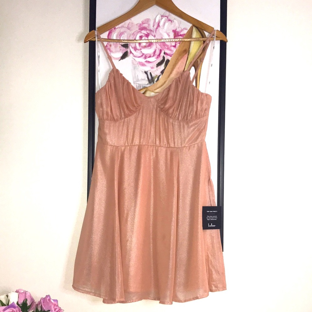 NWT Lulu’s Blush Metallic Bustier Mini Skater Dress / Medium - Picture 8 of 16
